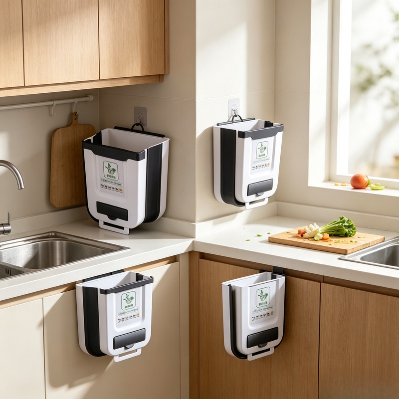 Commercial Kitchen Bin - Wandgemonteerde slanke opvouwbare 10L plastic prullenbak,