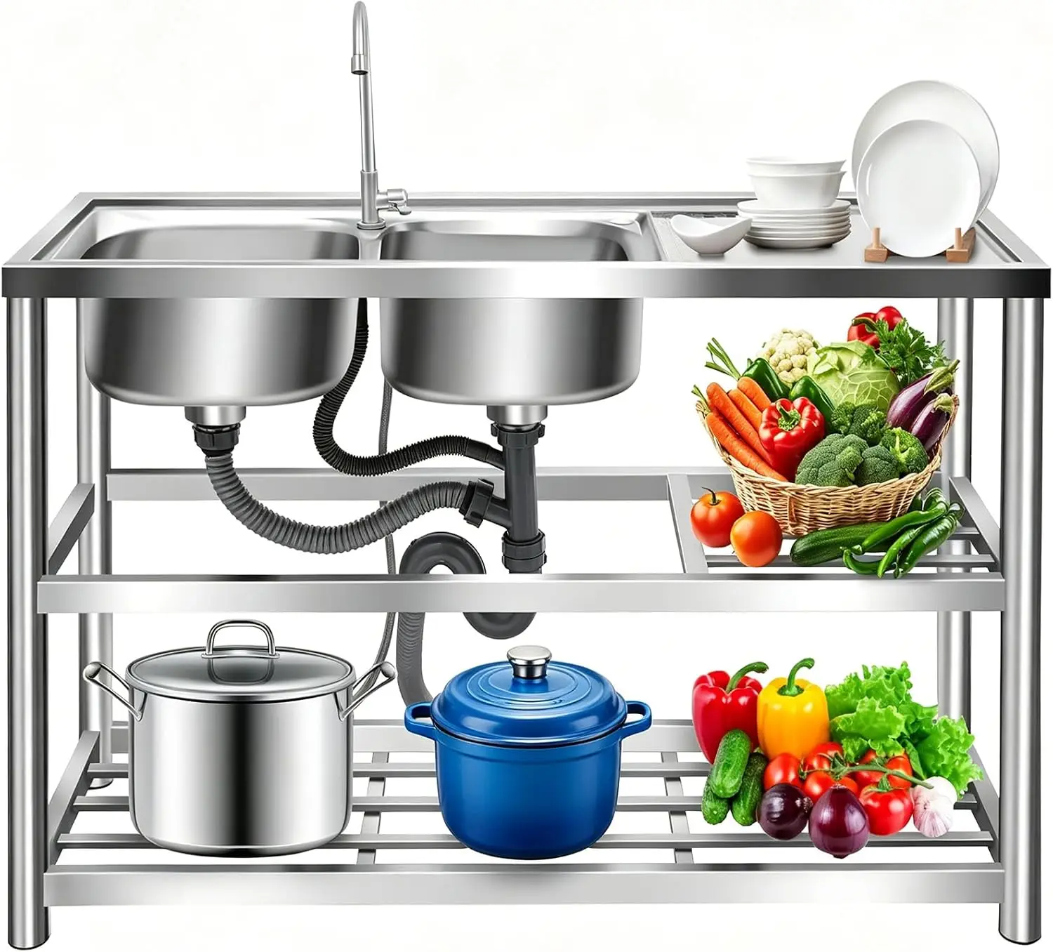 Commercial Kitchen Worktops - Vrijstaande voorbereidingsbak voor de keuken, spoelbak